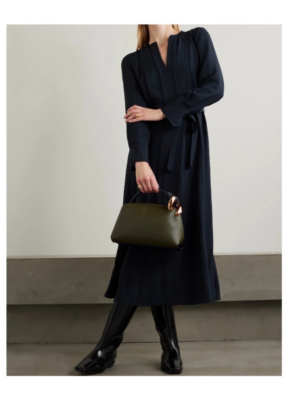 Ulla Johnson Atilia Navy V-Neck Tie-Waist Midi Dress